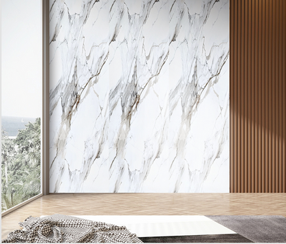 White & Gold Marble Effect UPVC Wall Panel Covering 60x240cm (4 Pieces)