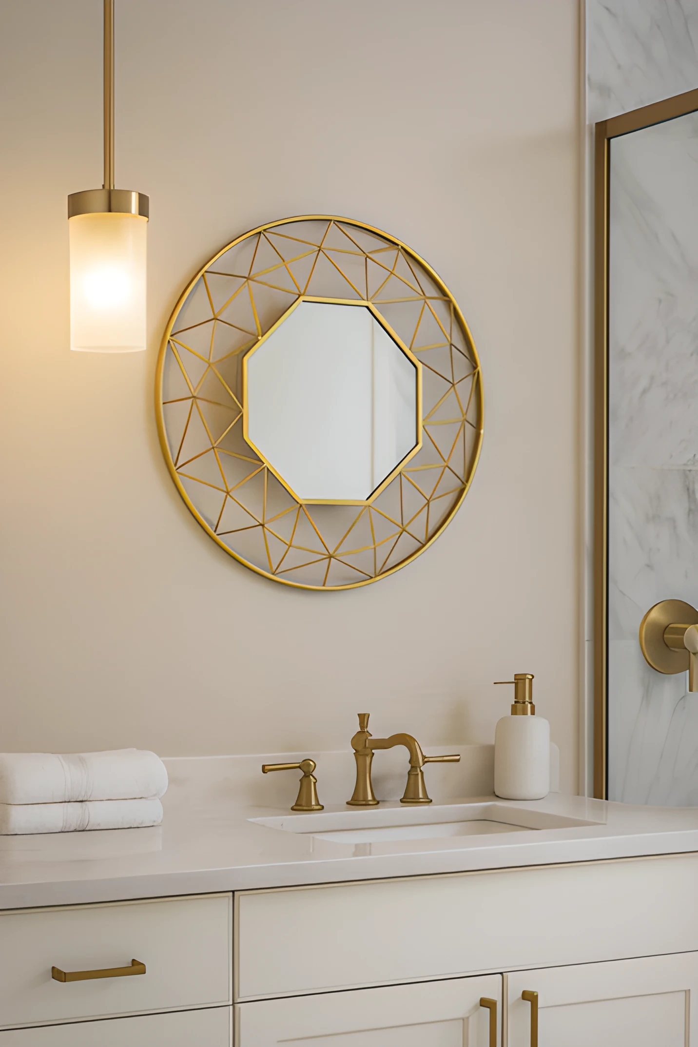 Round Hex Gold Mirror