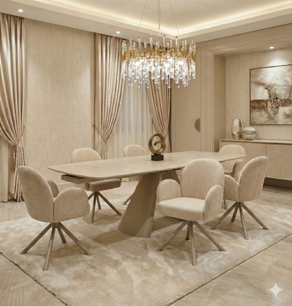Alpine Beige Sintered Stone Extendable Dining Table 160-240cm