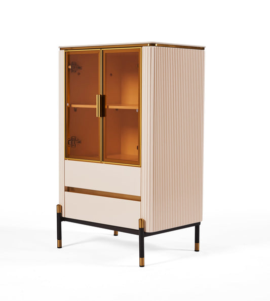 Bella Ribbed Furniture Range - Wine Cabinet - White & Gold