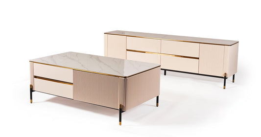 Bella Ribbed Furniture Range - Coffee Table - White & Gold