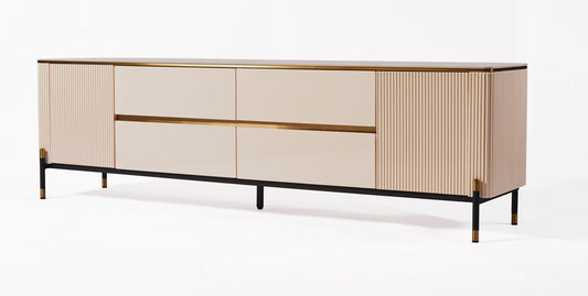 Bella Ribbed Furniture Range - Tv Unit - White & Gold