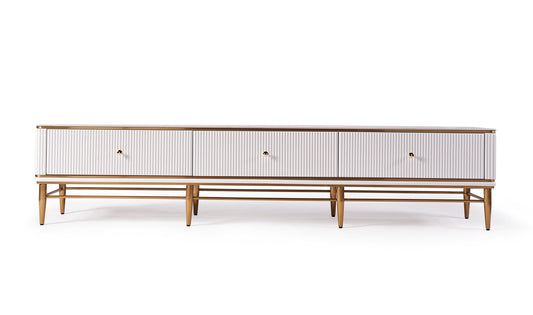 Edena Ribbed Furniture Range - TV Unit - White & Gold