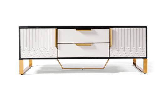 Amal Ribbed Furniture Range - TV Unit - Black, White & Gold
