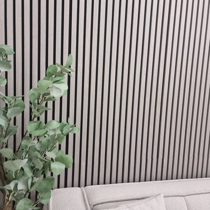Acoustic Slatted Wall Panel - Ash Grey 2.4m x 0.6m (4 Pieces)