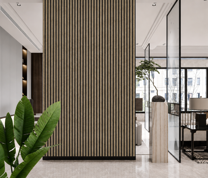 Acoustic Slatted Wall Panel - Dark Oak 3 Sided 2.4m x 0.6m (4 Pieces)