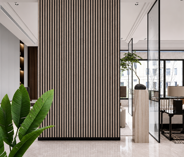 Acoustic Slatted Wall Panel - Grey Oak 3 Sided 2.4m x 0.6m (4 Pieces)