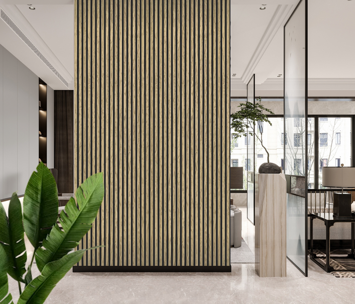 Acoustic Slatted Wall Panel - Oak 3 Sided 2.4m x 0.6m (4 Pieces)