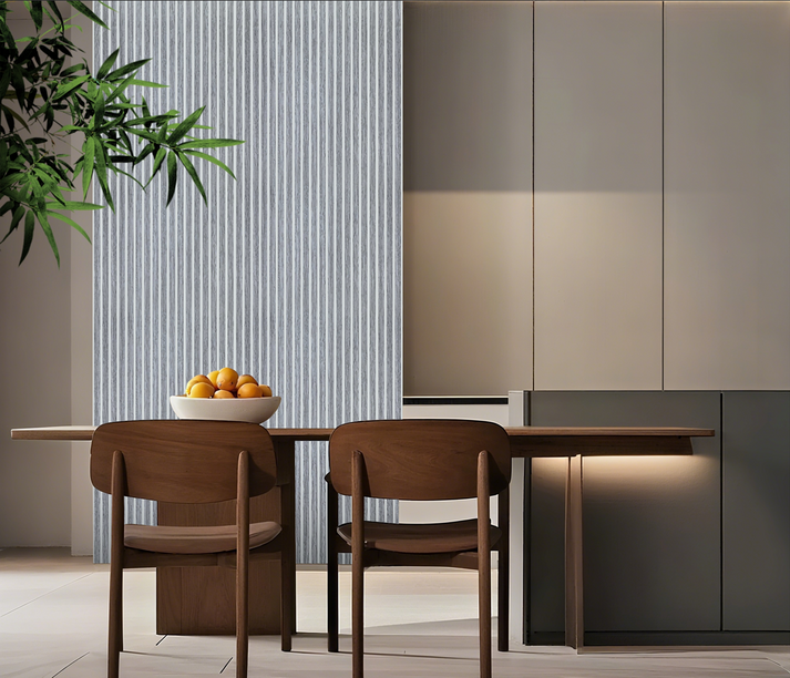 Acoustic Slatted Wall Panel - Grey Oak 3 Sided With White Felt 2.4m x 0.6m (4 Pieces)