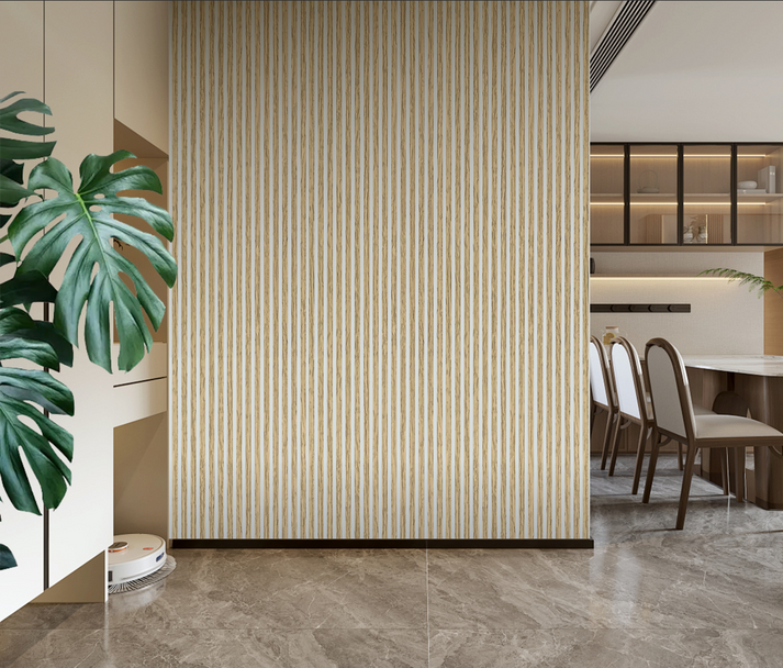 Acoustic Slatted Wall Panel - Oak 3 Sided With White Felt 2.4m x 0.6m (4 Pieces)