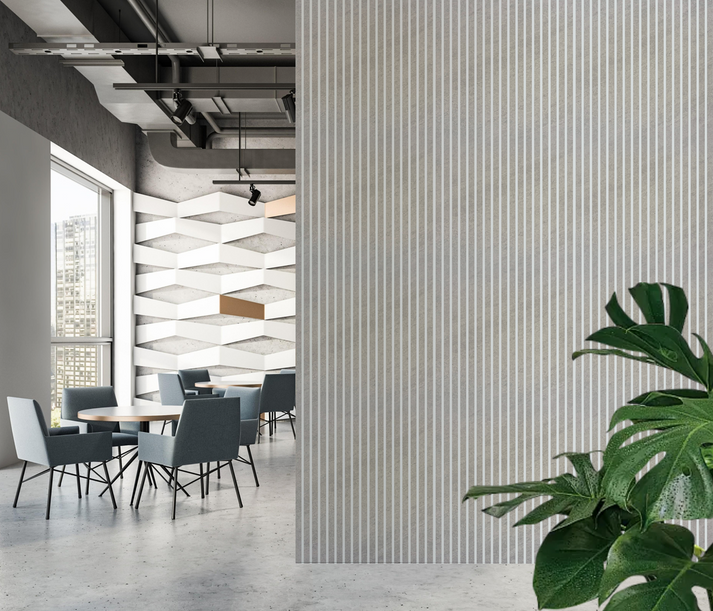Acoustic Slatted Wall Panel - Concrete 3 Sided With White Felt 2.4m x 0.6m (4 Pieces)