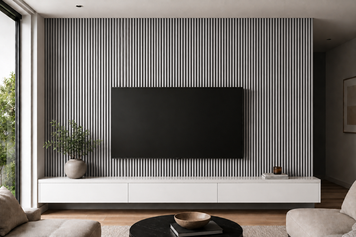 Acoustic Small Curved Wall Panel - Grey Oak 2.4m x 0.6m (4 Pieces)