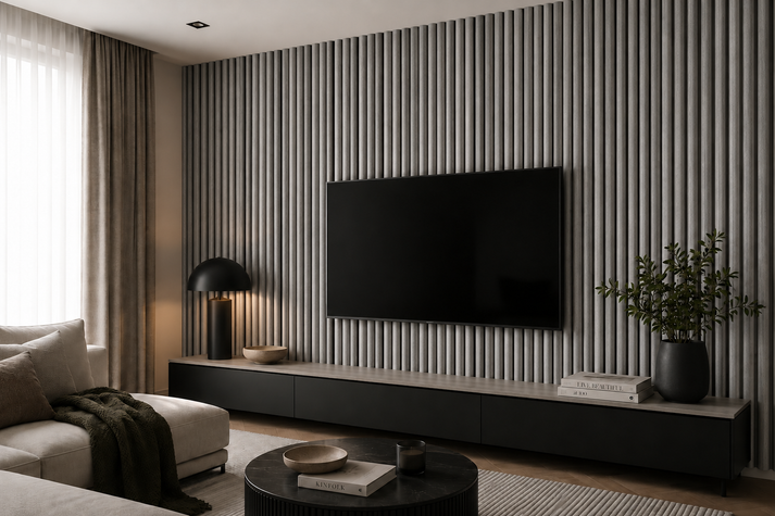 Acoustic Curved Wall Panel - Grey Oak 2.4m x 0.6m (4 Pieces)