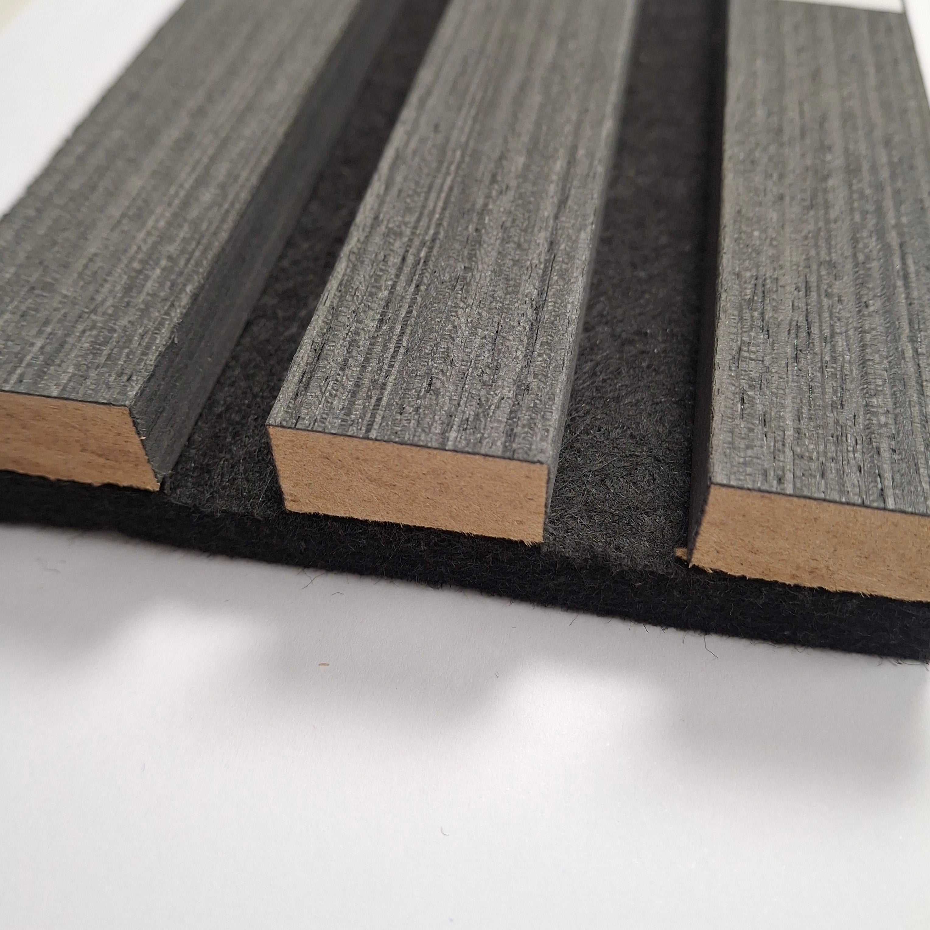 Premium Acoustic Slatted Wall Panels - 3-sided Wood Veneer - Black Oak - 240cm x 32cm (2 pieces)