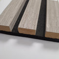 Premium Acoustic Slatted Wall Panels - 3-sided Wood Veneer - Grey Oak - 240cm x 32cm 2 pieces)