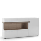 Frima 3 Door Glazed Sideboard in White with a Truffle Oak Trim