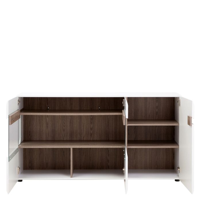 Frima 3 Door Glazed Sideboard in White with a Truffle Oak Trim