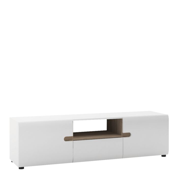 Frima Wide TV Unit in White with a Truffle Oak Trim