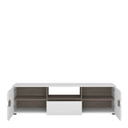 Frima Wide TV Unit in White with a Truffle Oak Trim