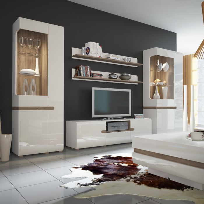 Frima Wide TV Unit in White with a Truffle Oak Trim