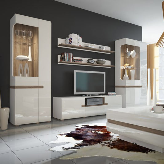 Frima Wide TV Unit in White with a Truffle Oak Trim