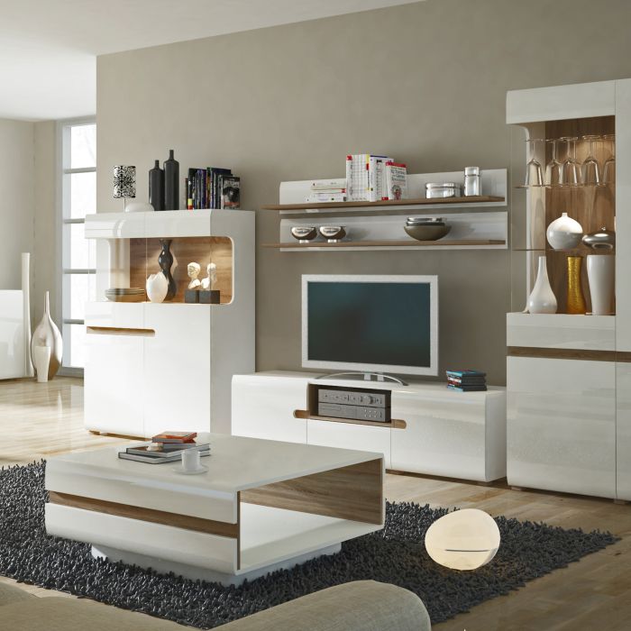 Frima Wide TV Unit in White with a Truffle Oak Trim