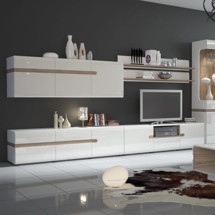 Frima Wide TV Unit in White with a Truffle Oak Trim