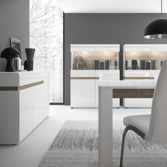 Frima 2 Drawer 3 Door Sideboard in White with a Truffle Oak Trim