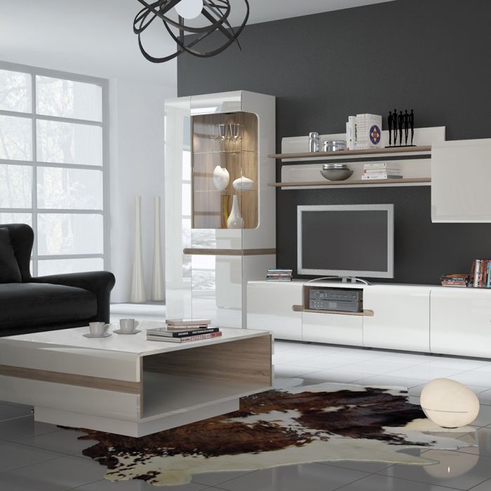 Frima Small Designer Coffee Table in White with a Truffle Oak Trim