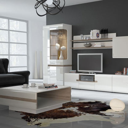 Frima Small Designer Coffee Table in White with a Truffle Oak Trim