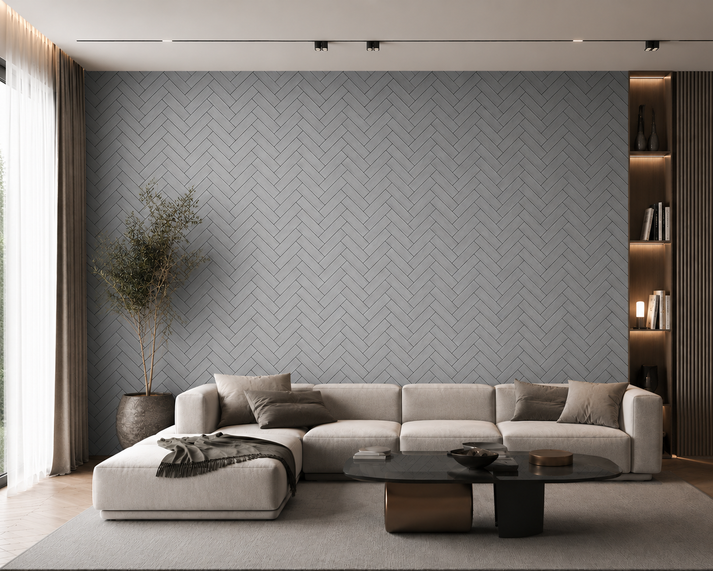 Acoustic Herringbone Wall Panel - Grey Oak 2.4m x 0.6m (4 Pieces)