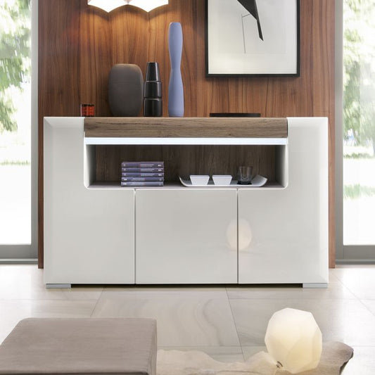 Zuno 3 Door Sideboard with open shelving (inc. Plexi Lighting)