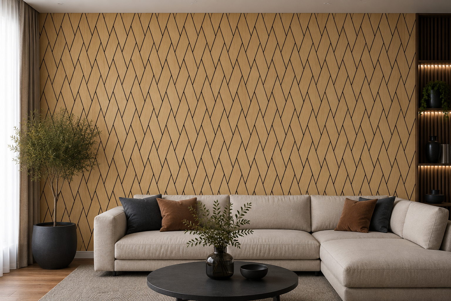 Acoustic Woven Wall Panel - Oak 2.4m x 0.6m (4 Pieces)
