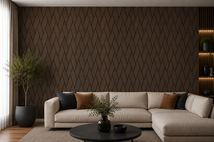Acoustic Woven Wall Panel - Walnut 2.4m x 0.6m (4 Pieces)
