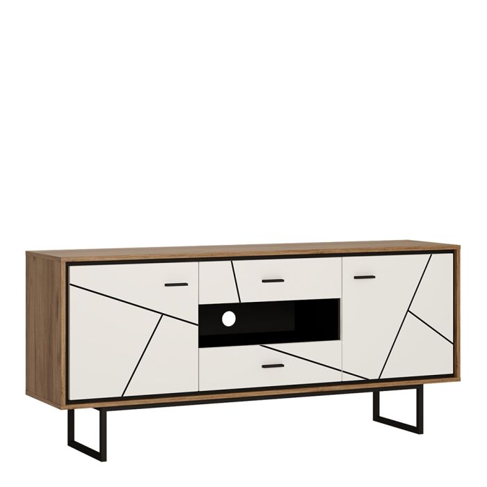 Fenlo 2 Door 2 Drawer TV Unit With the Walnut and Dark Panel Finish