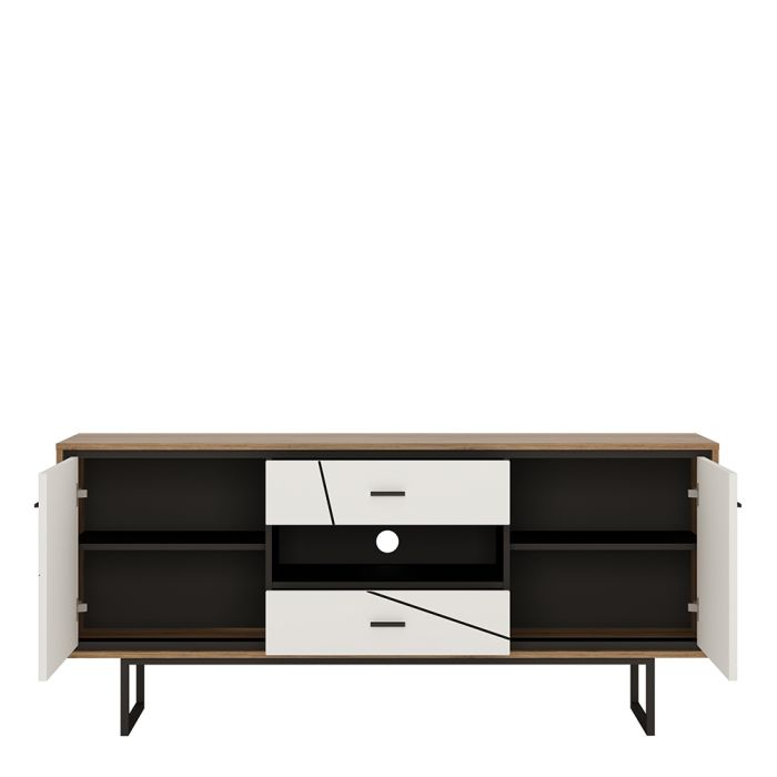 Fenlo 2 Door 2 Drawer TV Unit With the Walnut and Dark Panel Finish
