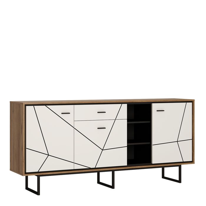 Fenlo 3 Door 1 Drawer Wide Sideboard With the Walnut and Dark Panel Finish