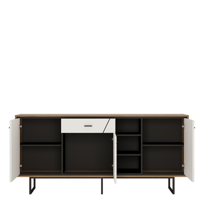 Fenlo 3 Door 1 Drawer Wide Sideboard With the Walnut and Dark Panel Finish