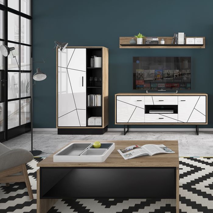 Fenlo 2 Door 2 Drawer TV Unit With the Walnut and Dark Panel Finish