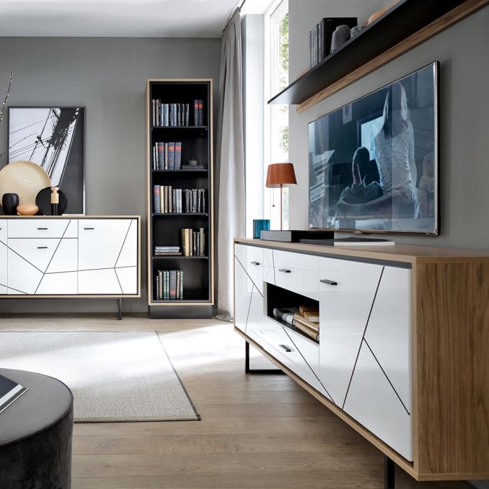 Fenlo 2 Door 2 Drawer TV Unit With the Walnut and Dark Panel Finish