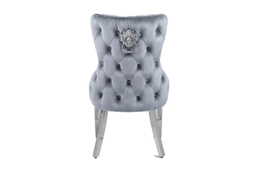 Victoria Grey Silver Lion Knocker Dining Chair