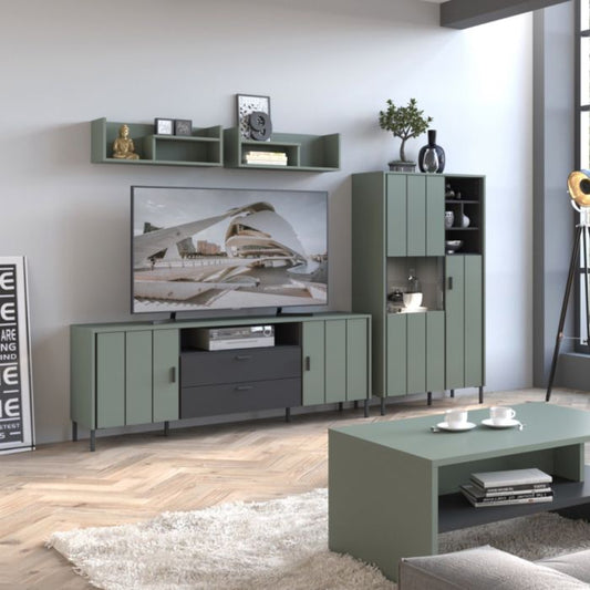 Caldra TV Cabinet 2 Door 2 Drawer 173cm wide 65cm High in Green/Grey