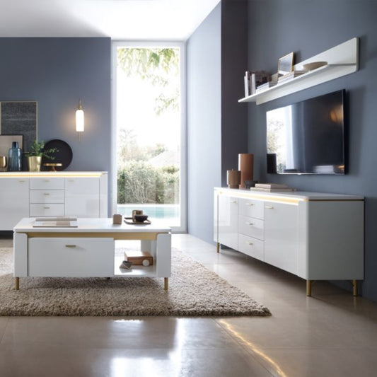 Vetra TV Cabinet 2 Door 3 Drawer in Alpine White/White Gloss