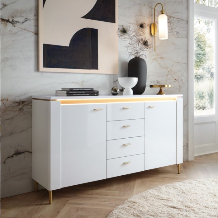 Vetra Sideboard 2 Door 4 Drawer in Alpine White/White Gloss