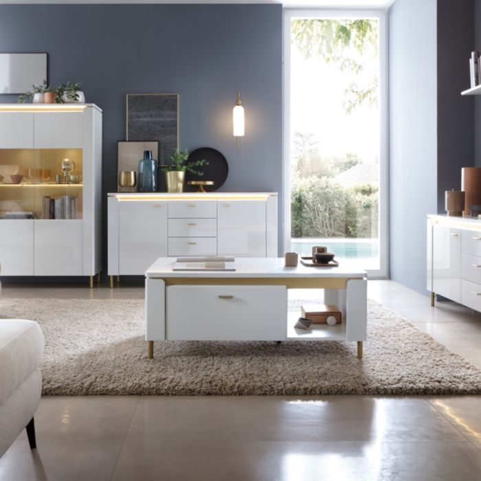 Vetra Coffee Table 1 Drawer in Alpine White/White Gloss