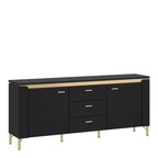 Drento TV Cabinet 2 Door 3 Drawer 155cm Wide in Black Matt/Gold