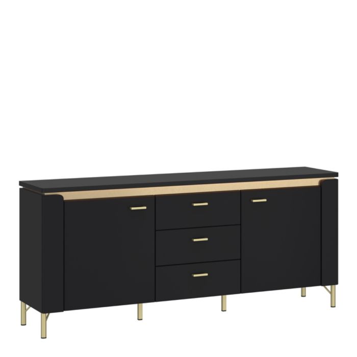 Drento TV Cabinet 2 Door 3 Drawer 155cm Wide in Black Matt/Gold