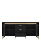 Drento TV Cabinet 2 Door 3 Drawer 155cm Wide in Black Matt/Gold