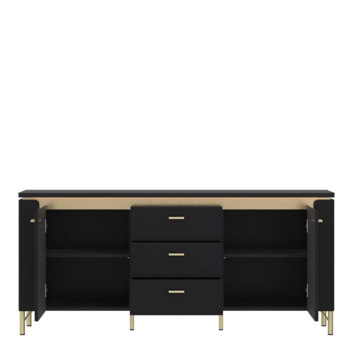 Drento TV Cabinet 2 Door 3 Drawer 155cm Wide in Black Matt/Gold