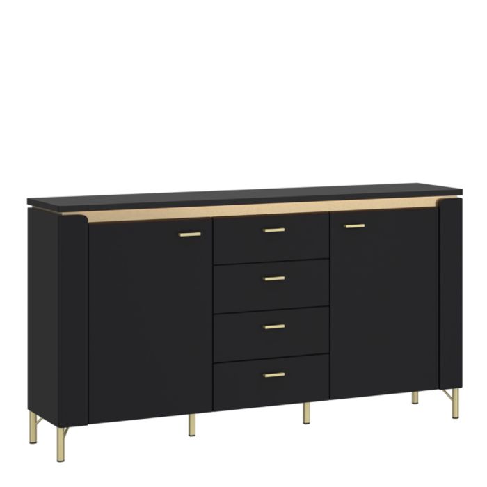 Drento Sideboard 2 Door 4 Drawer in Black Matt/Gold